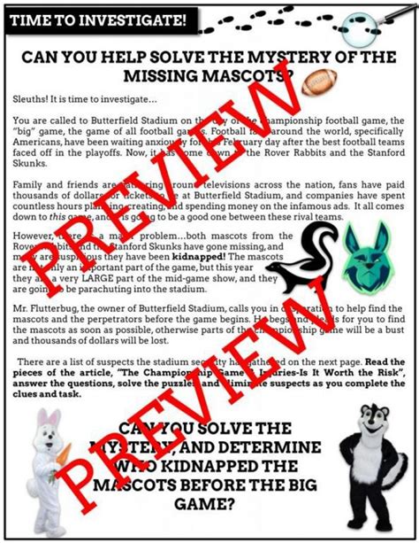 Investigating the alibis of possible suspects in the mascot mystery: The absent mascot answer key.
